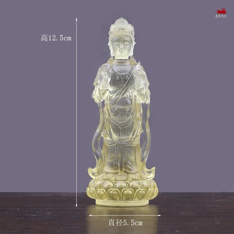 A set of 12.5cm eight Buddha statues Avalokiteshvara standing statue Coloured glaze handicrafts