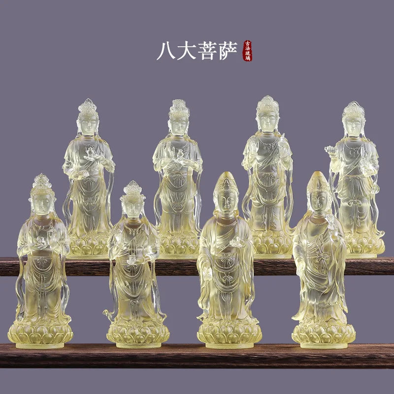 A set of 12.5cm eight Buddha statues Avalokiteshvara standing statue Coloured glaze handicrafts