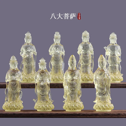 A set of 12.5cm eight Buddha statues Avalokiteshvara standing statue Coloured glaze handicrafts
