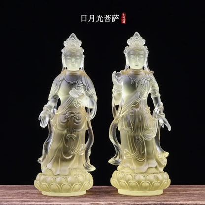 A set of 12.5cm eight Buddha statues Avalokiteshvara standing statue Coloured glaze handicrafts