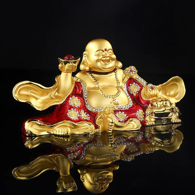 AAAAA+ HOME CAR SHOP GOOD talisman God of wealth Maitreya Mammon buddha statue + GOOD LUCK bring fortune gold card Amulet