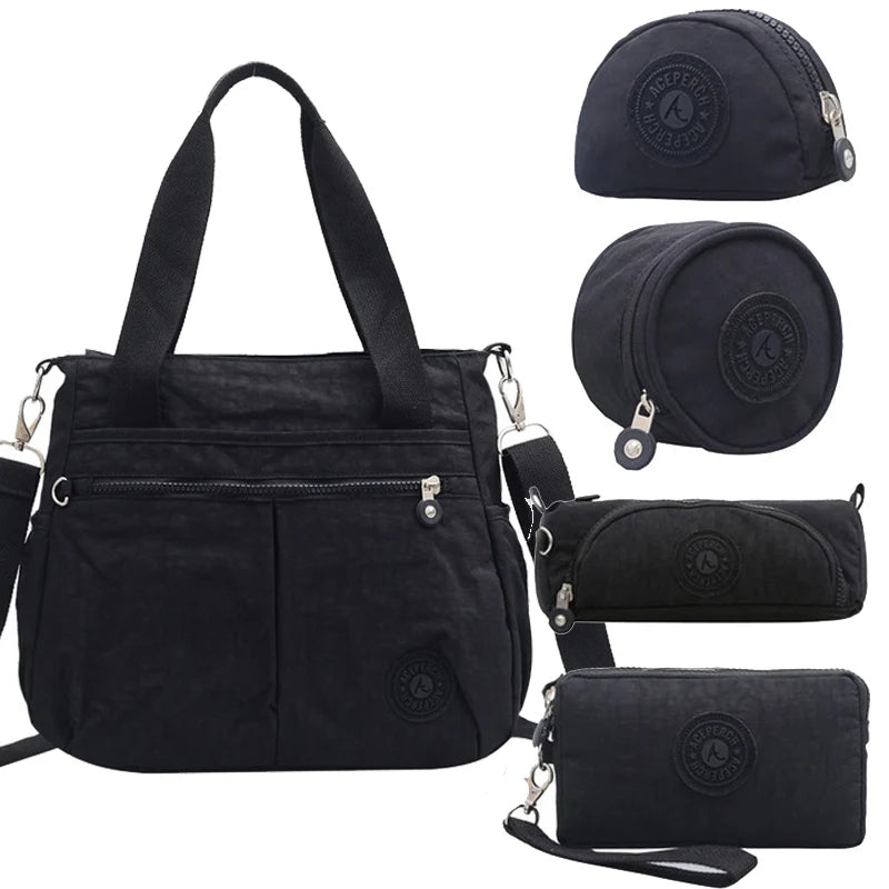 ACEPERCH Female Bag Luxury Handbags Women Designer Bolsa Feminina Solid Nylon Waterproof Messenger Beach Bag Black Sac A Main