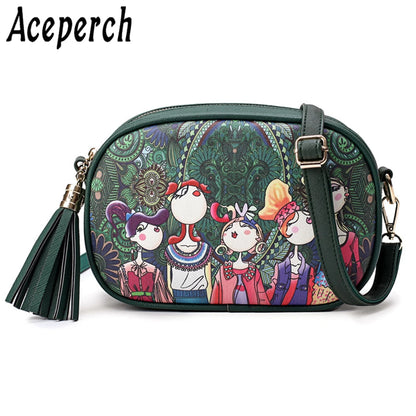 ACEPERCH Woman Bag PU Leather Crossbody Bags For Women Fashion Messenger Bags Female Tassel Shoulder Handbag For Girl Sac Femme