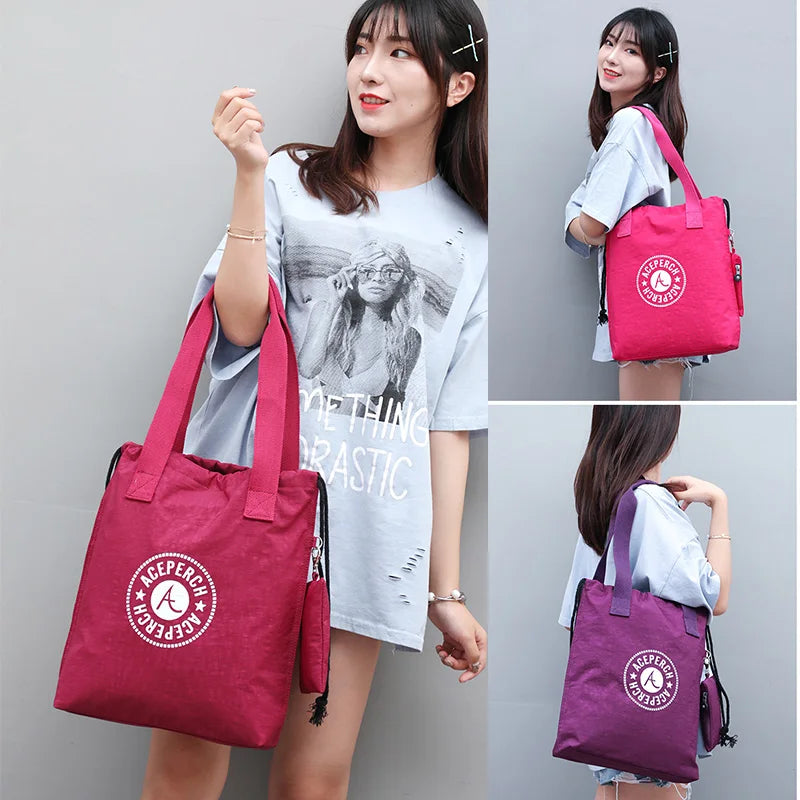 ACEPERCH Women Casual Nylon Shopping Bag Handbag Women Large Shoulder Bag Tote Luxury Brand Mummy Reusable Grocery Shopper Bags