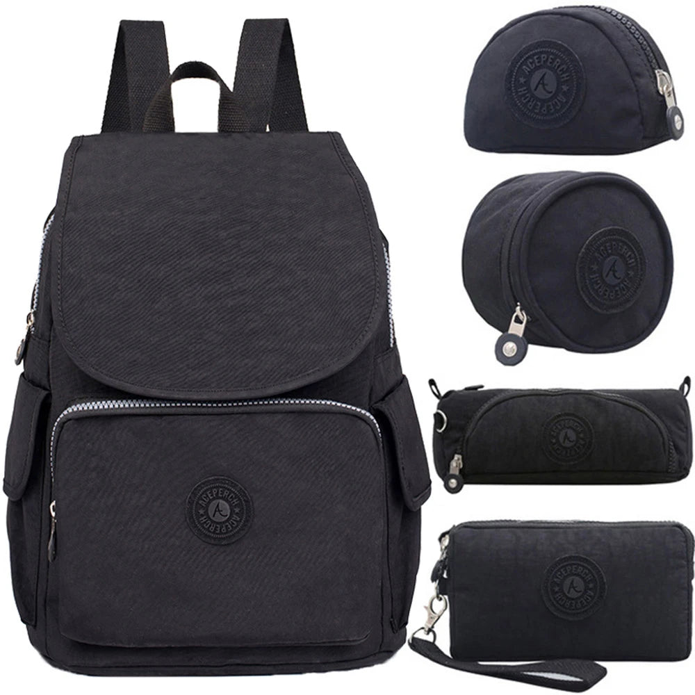 ACEPERCH Women Original Backpack 5Pcs/Set Girl School Bag Nylon Waterproof Backpack Mujer mochilas escolares sac a dos femme