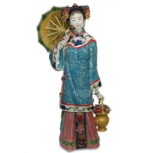 ANTIQUE BEAUTIFUL WOMEN FIGURINES CHINESE FEMALE PORCELAIN FASHION DOLLS SCU. VINTAGE COLLECTIBLE STATUE HOME DECOR R2390