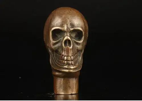 ASIAN COLLECTION VINTAGE OLD RARE BRASS CASTING SKULLS STATUE CRUTCH HANDLE