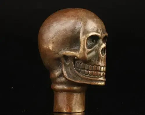 ASIAN COLLECTION VINTAGE OLD RARE BRASS CASTING SKULLS STATUE CRUTCH HANDLE