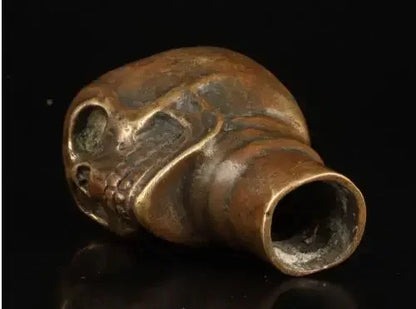 ASIAN COLLECTION VINTAGE OLD RARE BRASS CASTING SKULLS STATUE CRUTCH HANDLE