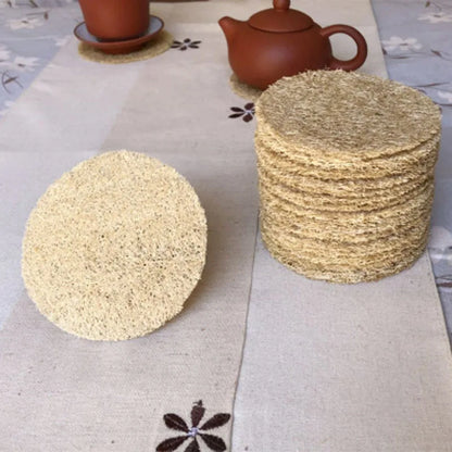 Absorbent Loofah Coaster, Kung Fu Tea Mat, Natural Coaster, Durable Teapot Mat, Eco-Friendly Teaware, Gaiwan Accessories, 4Pcs