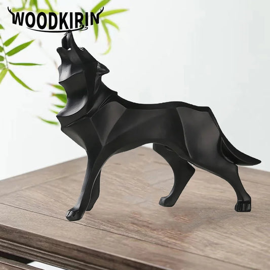 Abstract Geometric Wolf Sculpture Animal Statue,Resin Art Figurine European Style Home Room Office Decoration Accessories