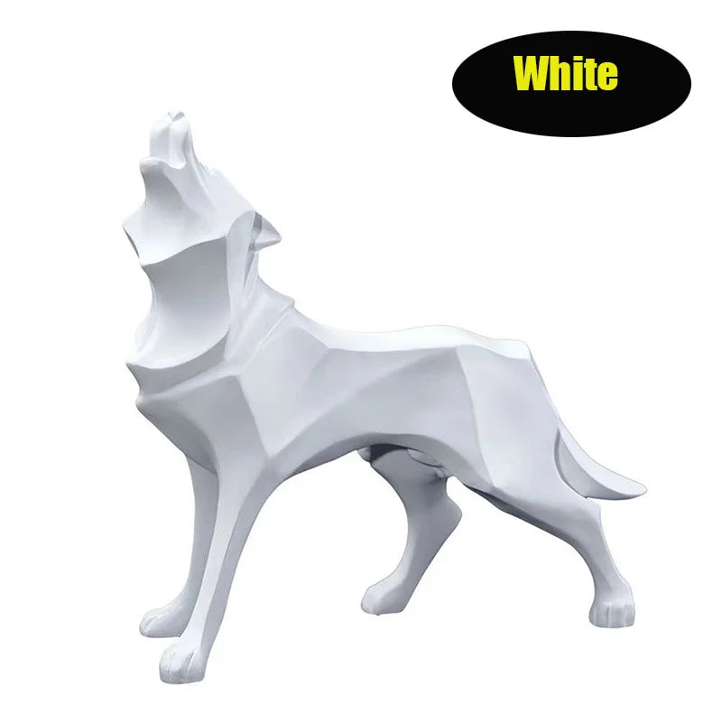 Abstract Geometric Wolf Sculpture Animal Statue,Resin Art Figurine European Style Home Room Office Decoration Accessories