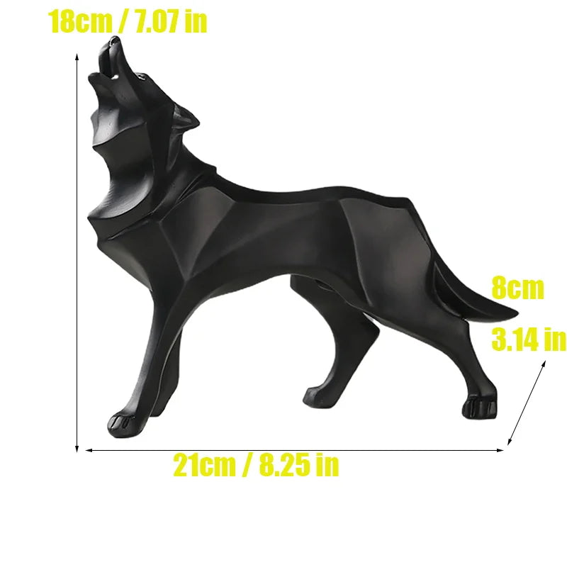 Abstract Geometric Wolf Sculpture Animal Statue,Resin Art Figurine European Style Home Room Office Decoration Accessories