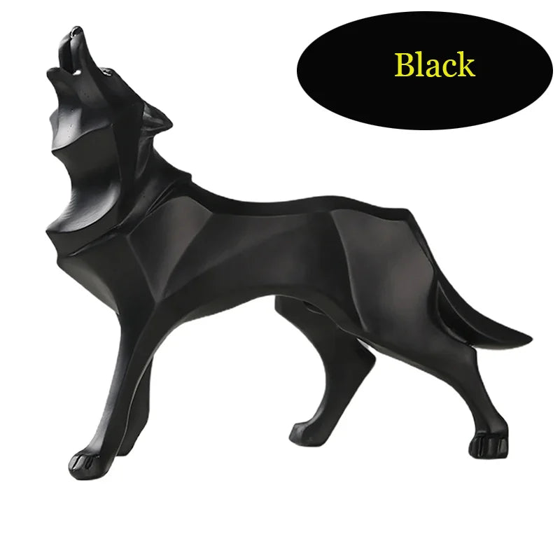 Abstract Geometric Wolf Sculpture Animal Statue,Resin Art Figurine European Style Home Room Office Decoration Accessories