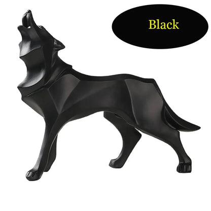 Abstract Geometric Wolf Sculpture Animal Statue,Resin Art Figurine European Style Home Room Office Decoration Accessories