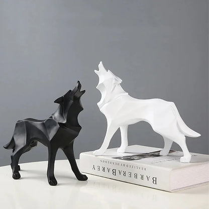 Abstract Geometric Wolf Sculpture Animal Statue,Resin Art Figurine European Style Home Room Office Decoration Accessories