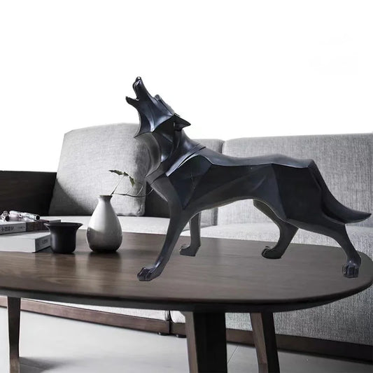 Abstract Geometric Wolf Sculpture Animal Statue,Resin Art Figurine European Style Home Room Office Decoration Accessories