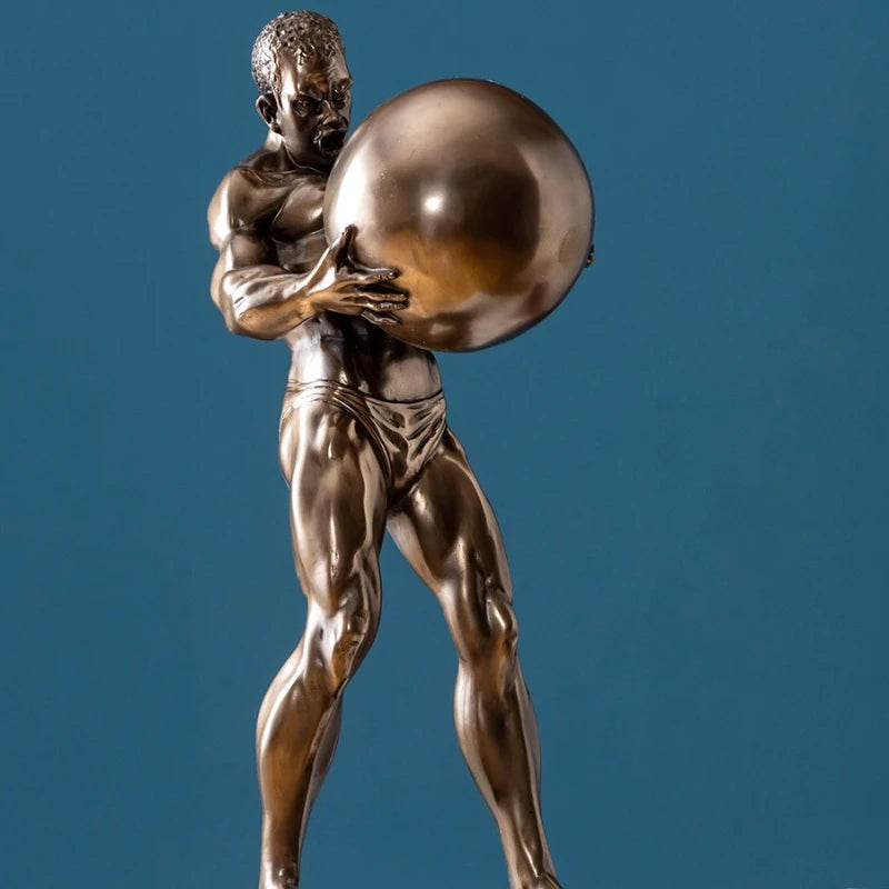 Abstract Hercules Lifting Ball Muscular Man Figure Resin Statue Ornament, Living Room Entrance Office Desktop Decoration Crafts