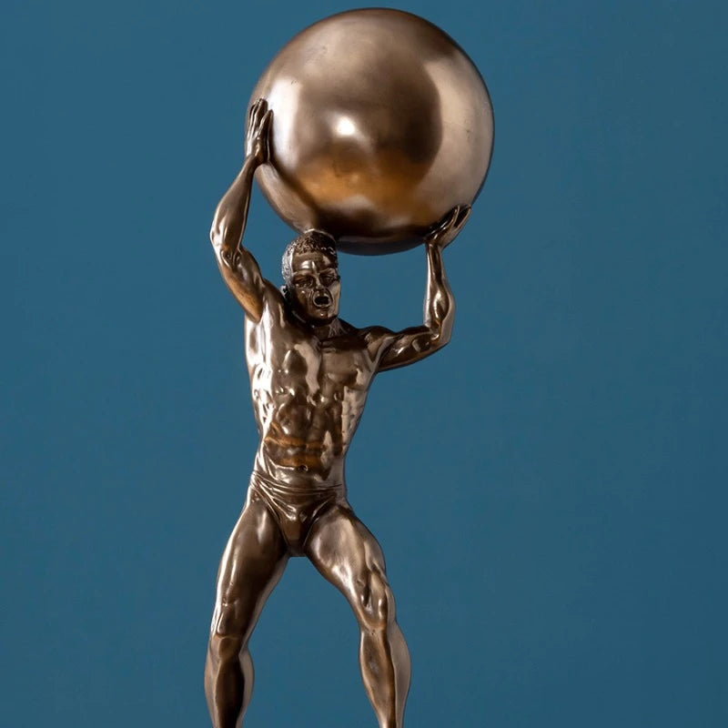 Abstract Hercules Lifting Ball Muscular Man Figure Resin Statue Ornament, Living Room Entrance Office Desktop Decoration Crafts