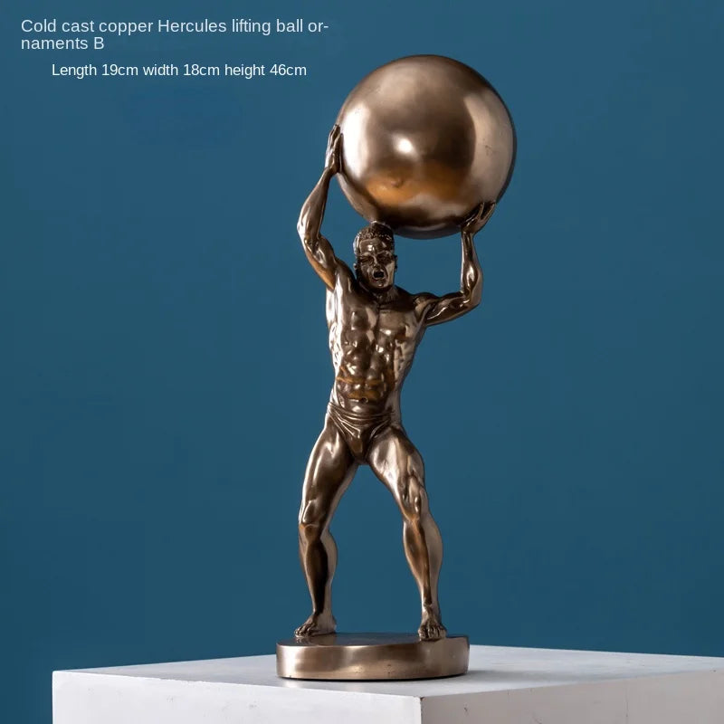 Abstract Hercules Lifting Ball Muscular Man Figure Resin Statue Ornament, Living Room Entrance Office Desktop Decoration Crafts