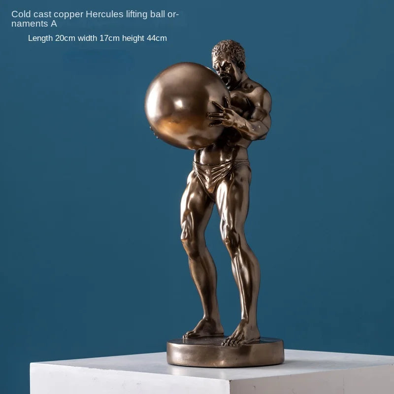 Abstract Hercules Lifting Ball Muscular Man Figure Resin Statue Ornament, Living Room Entrance Office Desktop Decoration Crafts