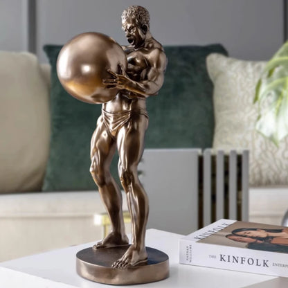 Abstract Hercules Lifting Ball Muscular Man Figure Resin Statue Ornament, Living Room Entrance Office Desktop Decoration Crafts
