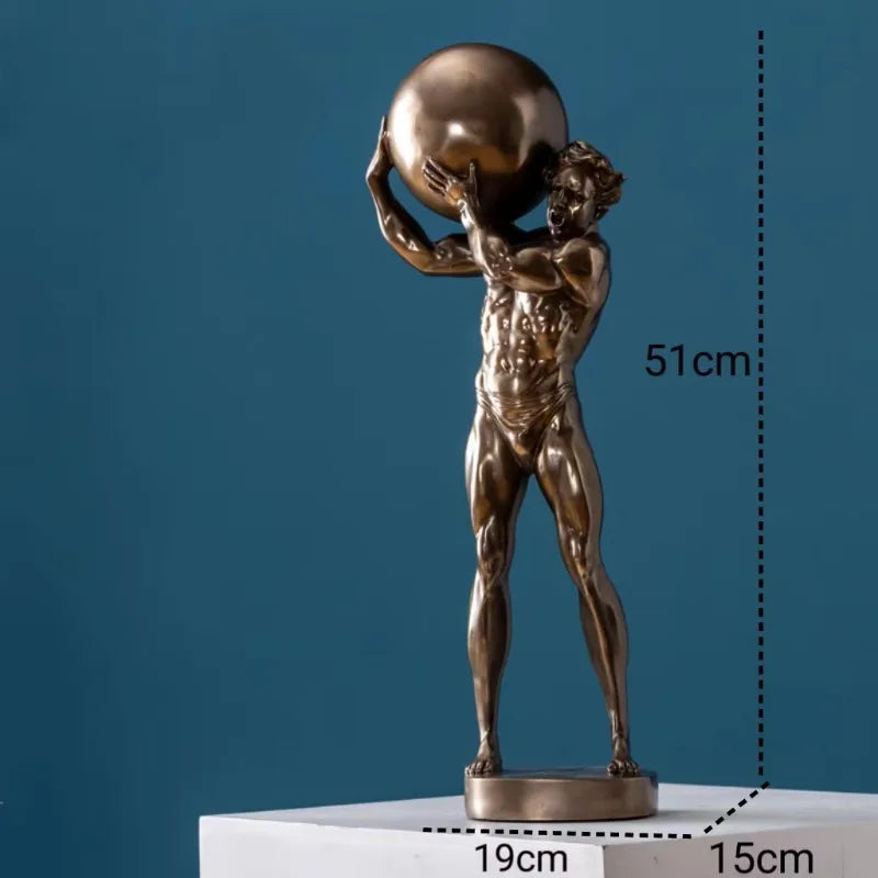 Abstract Hercules Lifting Ball Muscular Man Figure Resin Statue Ornament, Living Room Entrance Office Desktop Decoration Crafts