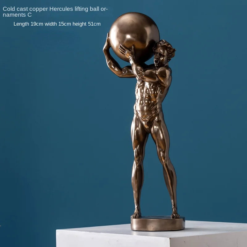 Abstract Hercules Lifting Ball Muscular Man Figure Resin Statue Ornament, Living Room Entrance Office Desktop Decoration Crafts