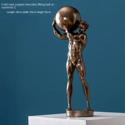 Abstract Hercules Lifting Ball Muscular Man Figure Resin Statue Ornament, Living Room Entrance Office Desktop Decoration Crafts