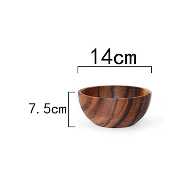 Acacia Wood Size Solid Wood Bowl Japanese Anti-scalding Wooden Bowl Whole Wood Soup Bowl Fruit Salad Bowl Set