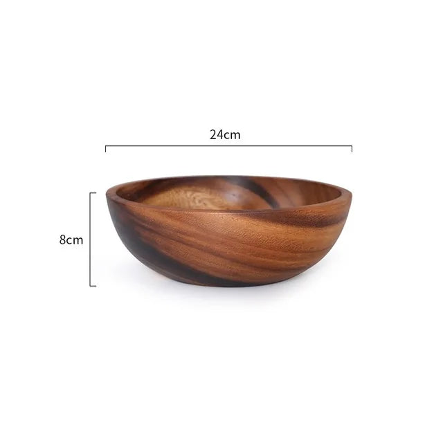 Acacia Wood Size Solid Wood Bowl Japanese Anti-scalding Wooden Bowl Whole Wood Soup Bowl Fruit Salad Bowl Set