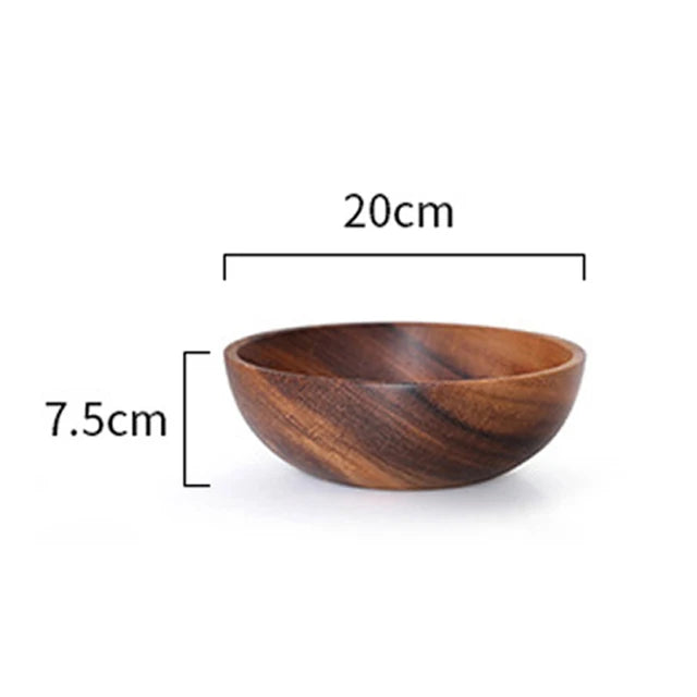 Acacia Wood Size Solid Wood Bowl Japanese Anti-scalding Wooden Bowl Whole Wood Soup Bowl Fruit Salad Bowl Set