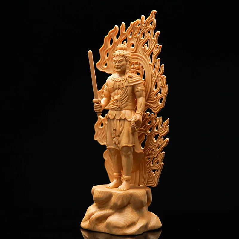 Acala Achala Fudo Mingwang Solid Wood Sculpture Home Decoration Wood Carving