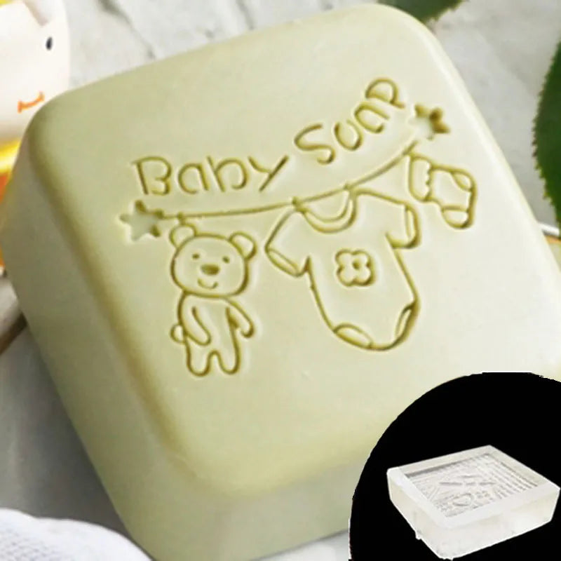 Acrylic Transparent Imprint Soap Stamp for DIY Making Chapter, Baby Soap Letter, Cloth Pattern, Home Cleaning, Natural Seal