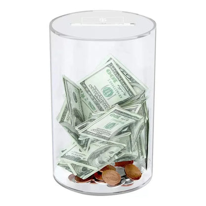 Acrylic cylindrical Piggy bank tirelire qui ne s’ouvre pas Transparent Thickened large-capacity money-saving box 20-25cm