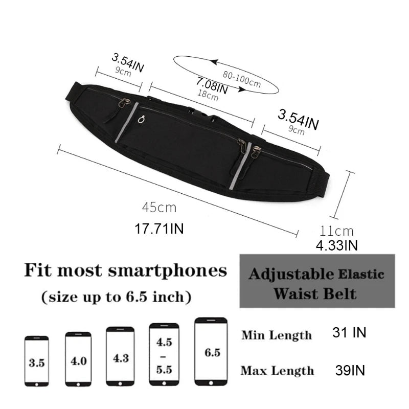 Adjustable Running Pouch Runners Belt Workout Waist Bag Elastic Slim Phone Holder Fanny Pack for Unisex Jogging Pocket