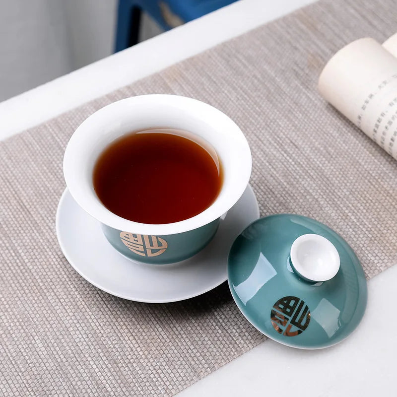 Advanced Obsidian Tea Tureen 150ml KungFu Tea Set,Chinese Kung Fu Flower Gaiwan Puer Kettle,Teapot lovers must have