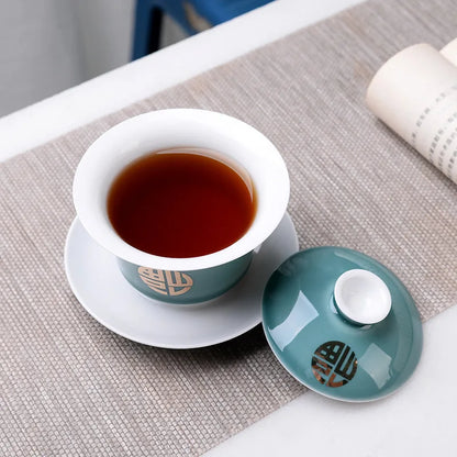 Advanced Obsidian Tea Tureen 150ml KungFu Tea Set,Chinese Kung Fu Flower Gaiwan Puer Kettle,Teapot lovers must have