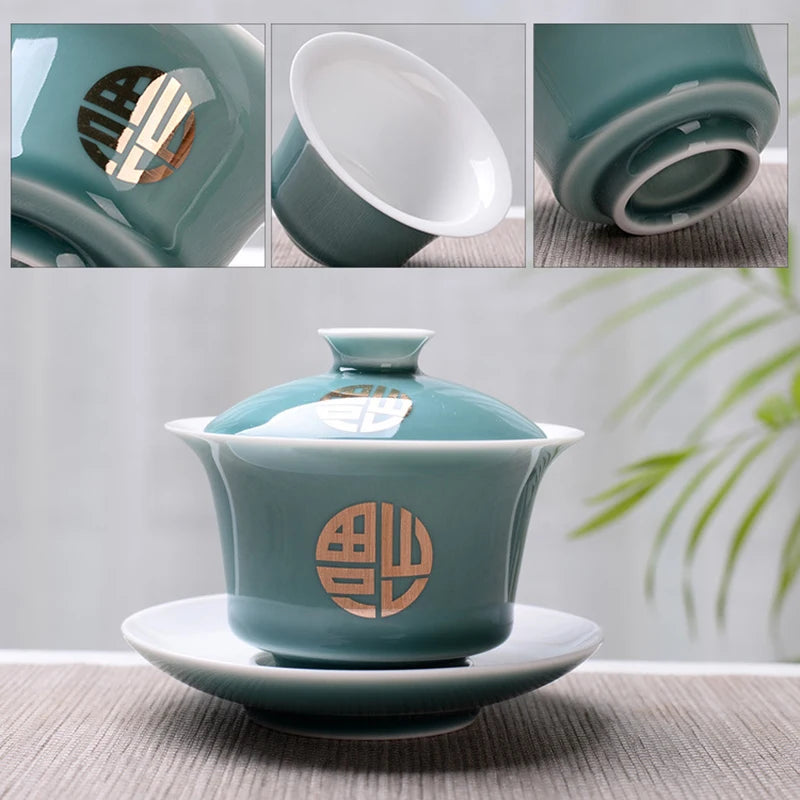 Advanced Obsidian Tea Tureen 150ml KungFu Tea Set,Chinese Kung Fu Flower Gaiwan Puer Kettle,Teapot lovers must have