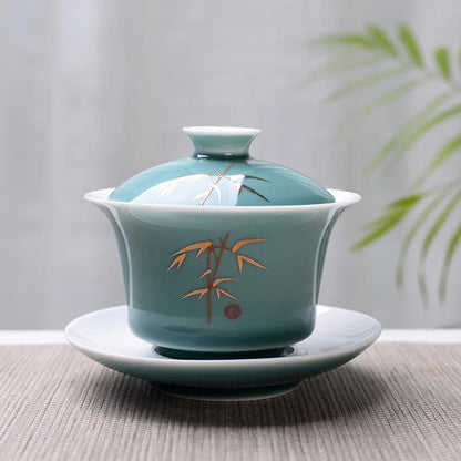 Advanced Obsidian Tea Tureen 150ml KungFu Tea Set,Chinese Kung Fu Flower Gaiwan Puer Kettle,Teapot lovers must have