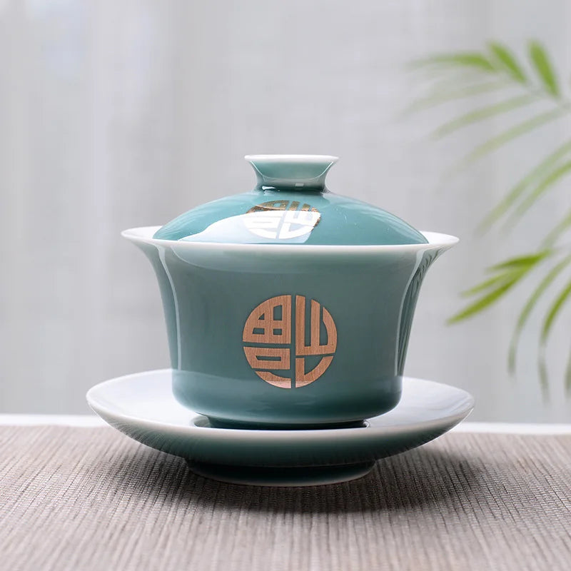 Advanced Obsidian Tea Tureen 150ml KungFu Tea Set,Chinese Kung Fu Flower Gaiwan Puer Kettle,Teapot lovers must have