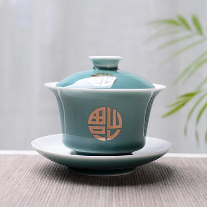 Advanced Obsidian Tea Tureen 150ml KungFu Tea Set,Chinese Kung Fu Flower Gaiwan Puer Kettle,Teapot lovers must have