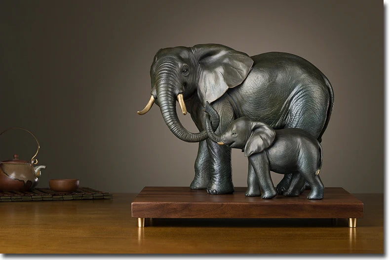 African culture Asia Thailand HOME company Business Decor art Elephant Family ART bronze sculpture statue Large good gift