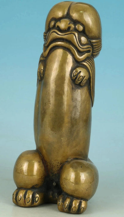 Agradable asiático, de bronce antiguo chino tallado pene Dios recoger estatua figura Adorno