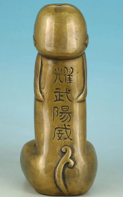 Agradable asiático, de bronce antiguo chino tallado pene Dios recoger estatua figura Adorno