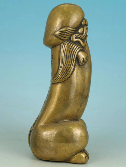 Agradable asiático, de bronce antiguo chino tallado pene Dios recoger estatua figura Adorno