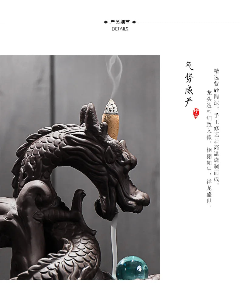 Aisa home OFFICE BAR CLUB FENG SHUI Mascot bring wealth money Good luck Fortune dragon Backflow incense ceramic decor statue