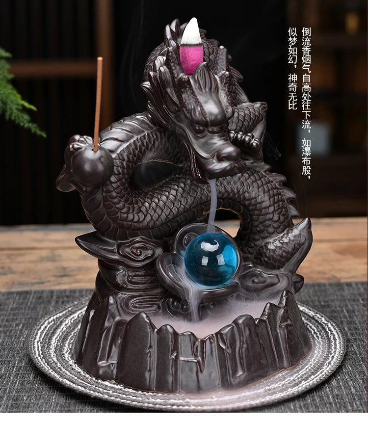 Aisa home OFFICE BAR CLUB FENG SHUI Mascot bring wealth money Good luck Fortune dragon Backflow incense ceramic statue