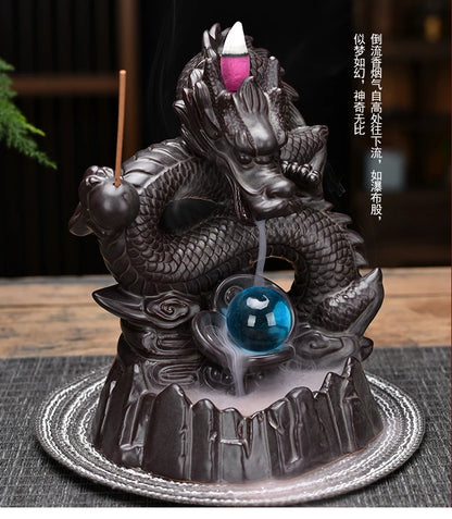 Aisa home OFFICE BAR CLUB FENG SHUI Mascot bring wealth money Good luck Fortune dragon Backflow incense ceramic statue