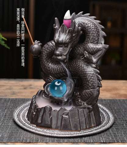 Aisa home OFFICE BAR CLUB FENG SHUI Mascot bring wealth money Good luck Fortune dragon Backflow incense ceramic statue